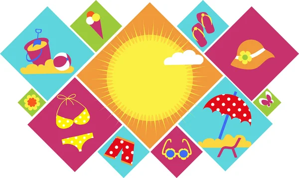 Colorido conjunto de iconos de verano — Archivo Imágenes Vectoriales