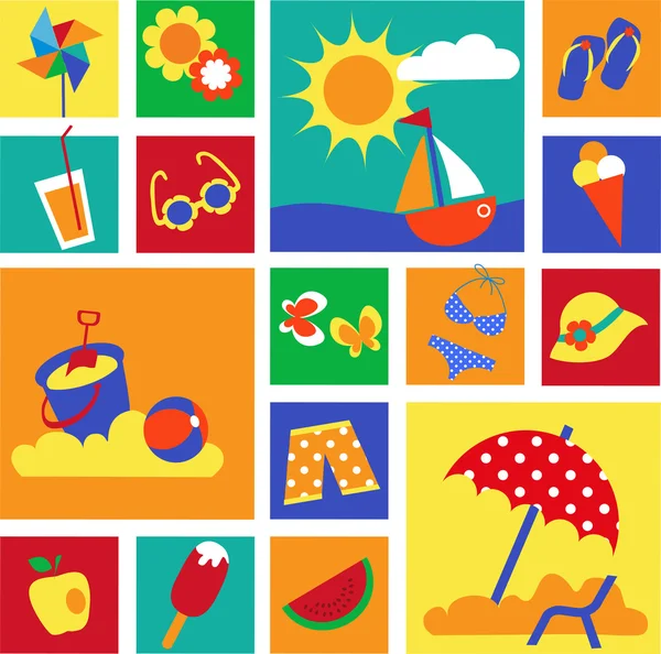 Colorido conjunto de iconos de verano — Vector de stock