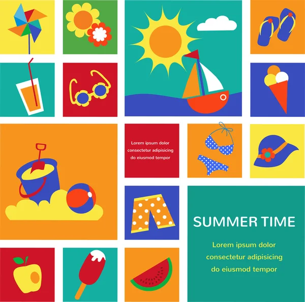 Färgglada uppsättning av sommar ikoner — Stock vektor