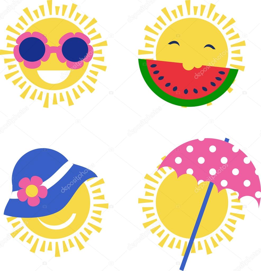 four sun icons. happy summer holidays