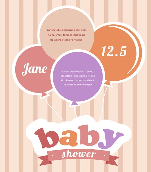 Kleurrijke partij ballonnen vieren een pasgeboren babymeisje — Stockvector