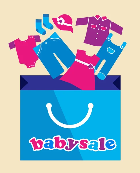 Saco de compras com ícones de brinquedo e pano de bebê. Ilustração — Vetor de Stock