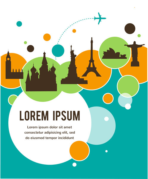 World landmarks travel background with place for text