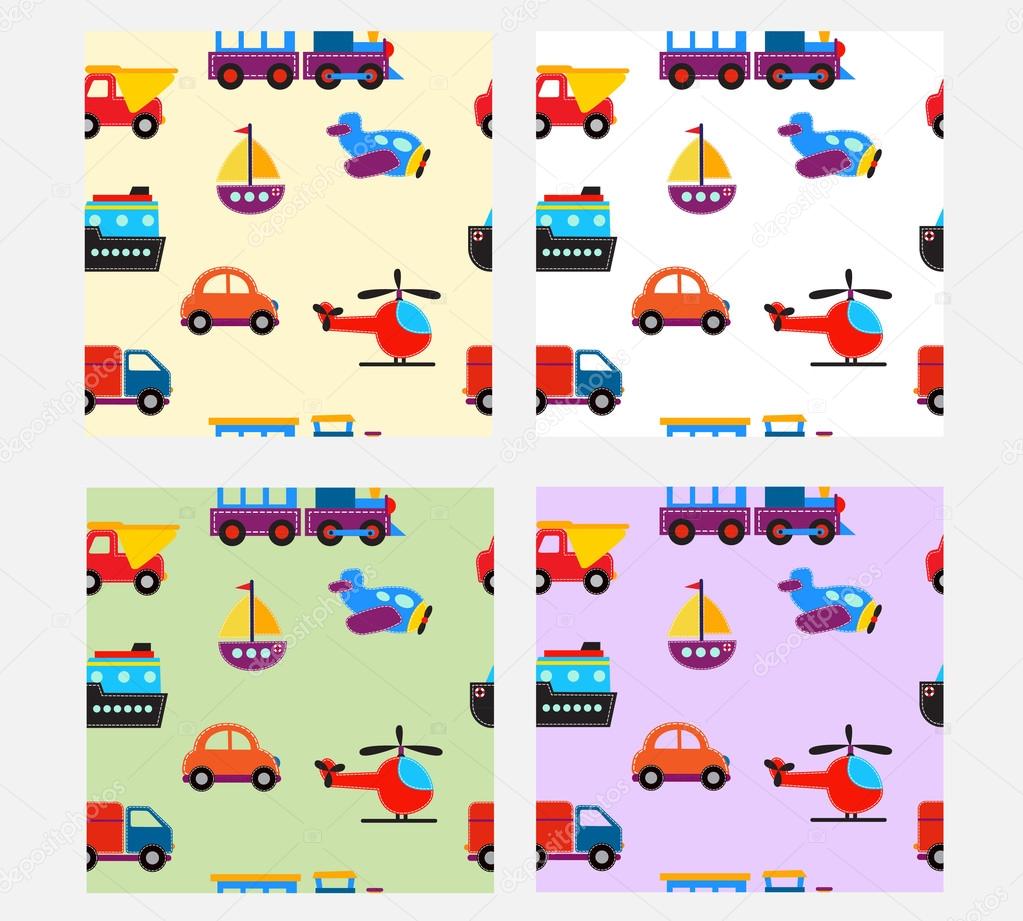 seamless pattern with cute baby transport toys