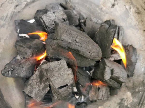 Macro View Burning Coal Embers Bonfire Detail Coal Texture — Stock Photo, Image