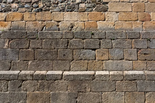 Texturas Arquitectura Mezcla Granito Esquisto Muro Mampostería Emparejado Medieval — Foto de Stock