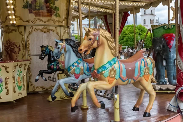 View Colorful Horses Vintage Classic Carousel — Stock Photo, Image