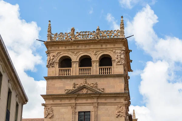 サラマンカ スペイン 2021年5月12日 モンテレイ宮殿の塔の建物 パラシオ モンテレイ 後期ゴシック様式とプラテレスク様式のルネッサンス様式の交差点 歴史的建造物での詳細ビュー — ストック写真