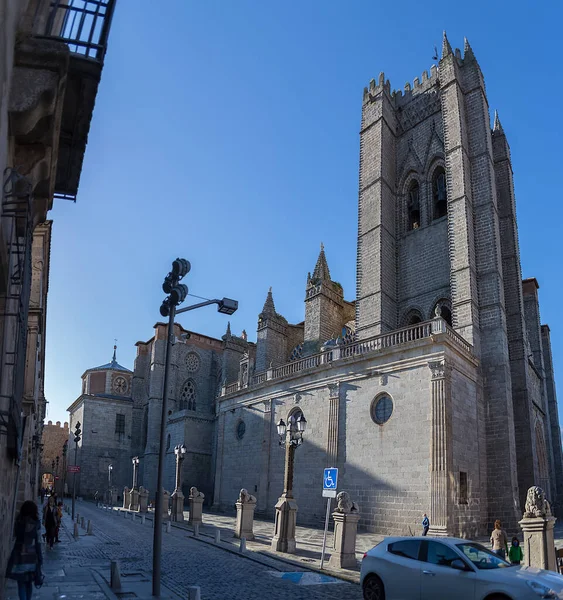 Ávila España 2021 Increíble Vista Completa Edificio Fachada Románico Gótico —  Fotos de Stock