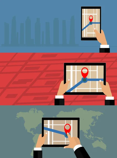 Navegación GPS móvil en el teléfono móvil con mapa . — Vector de stock