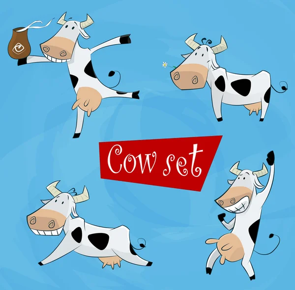 Humour vache dessin animé dans diverses poses — Image vectorielle