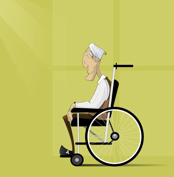 Γέρος, ανώτερος με γκρίζα μαλλιά κάθομαι σε αναπηρική καρέκλα. — Διανυσματικό Αρχείο
