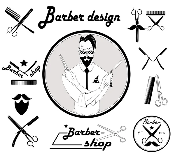 Set vintage kapper winkel ontwerp — Stockvector