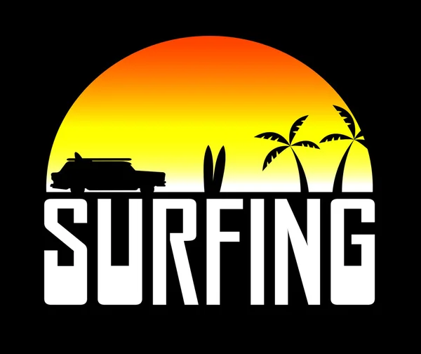 Silueta del coche de los surfistas — Vector de stock