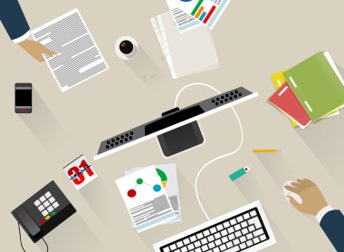 Ofiste iş çalışma alanı.