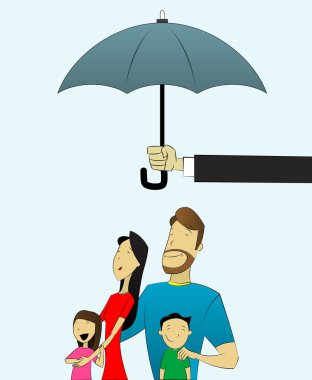 mutlu ve sevgi dolu aile ile çocuk şemsiyesi altında
