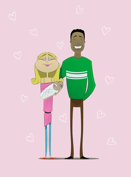 Couple avec bébés illustration de multiracial — Image vectorielle