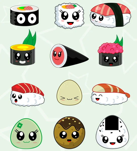 Juego de iconos de vectores de comida de sushi japonés — Vector de stock