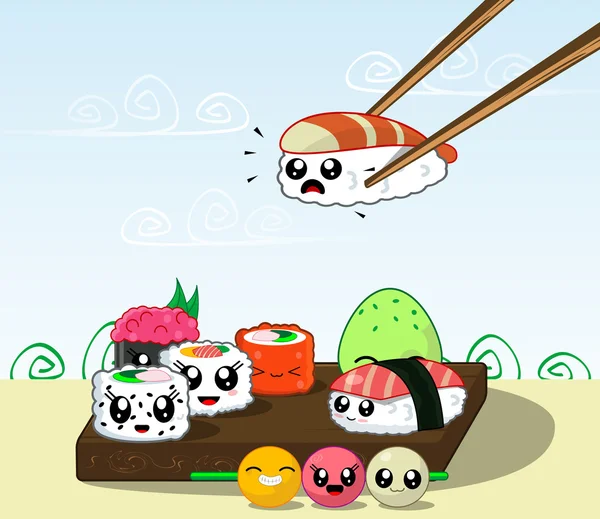 Fun cartoon Cuisine japonaise, cuisine . — Image vectorielle