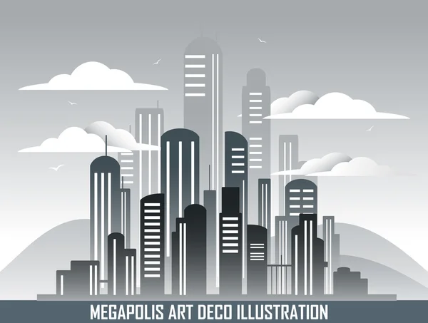 Retro megalopolis in art deco style. — Stock Vector