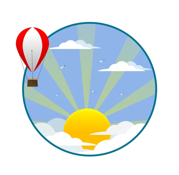 Palloncino vola su uno sfondo di nuvole e sole — Vettoriale Stock