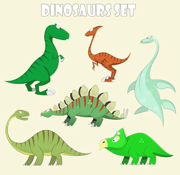 Desenhos animados coleção de dinossauros conjunto vetor ilustração — Vetor de Stock