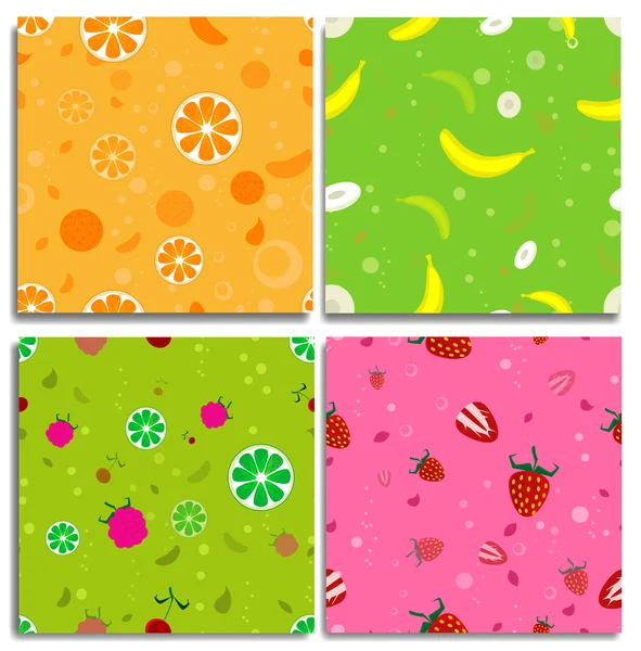 Four cute seamless patters with fruits. — Stock Vector