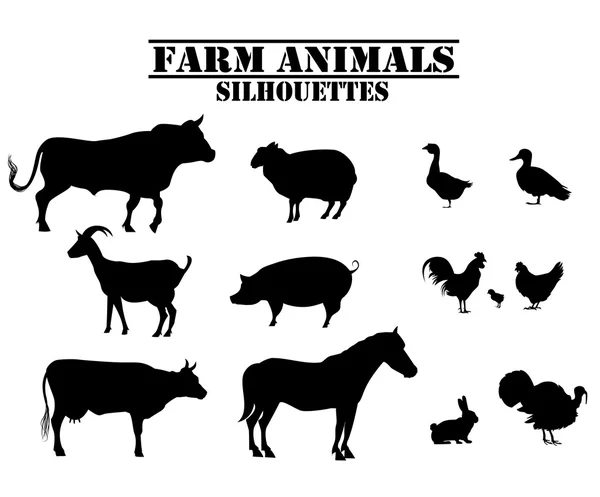 Siluetas de animales de granja vectoriales — Archivo Imágenes Vectoriales