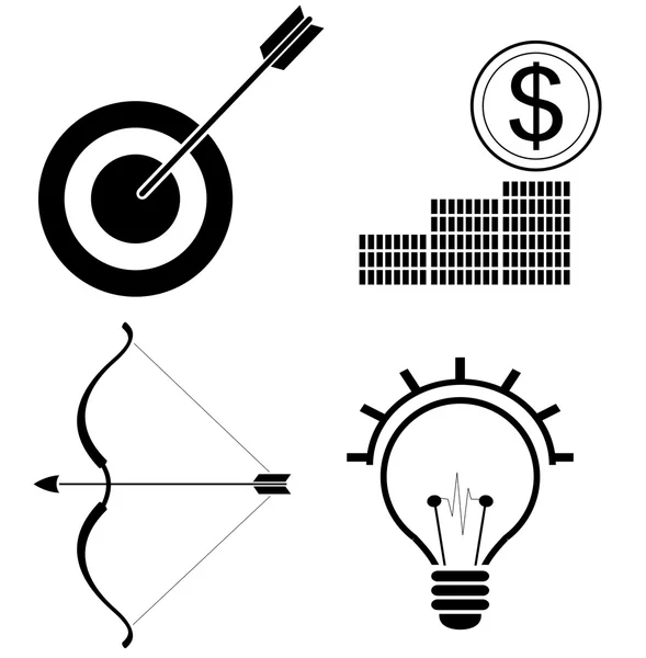 4 つのシンプルなアイコン対象となる目標、アイデア電球、コインの山. — ストックベクタ