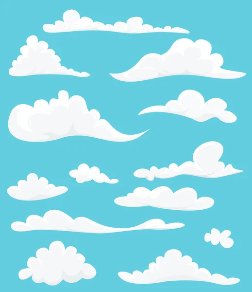 Set di cartoni animati di nuvole carino su sfondo blu — Vettoriale Stock