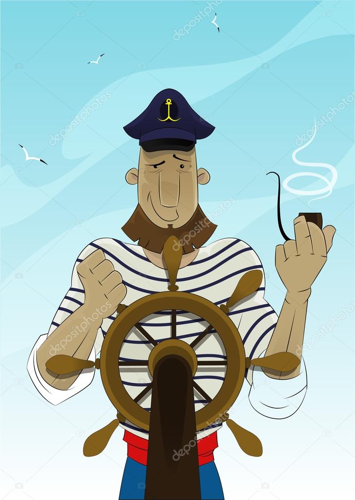 Cartoon captain with smoking pipe