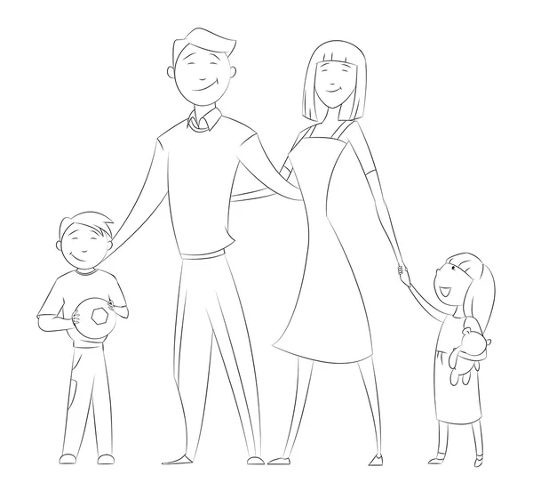 Dessin animé heureux famille souriant et debout ensemble — Image vectorielle