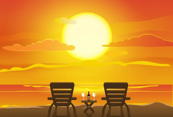 Vista del atardecer en playa — Vector de stock