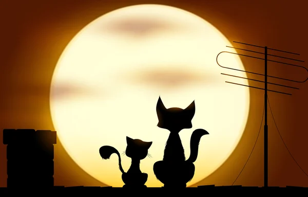 Deux chats sur le toit — Image vectorielle