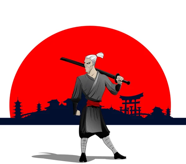 Samurai con espada — Vector de stock