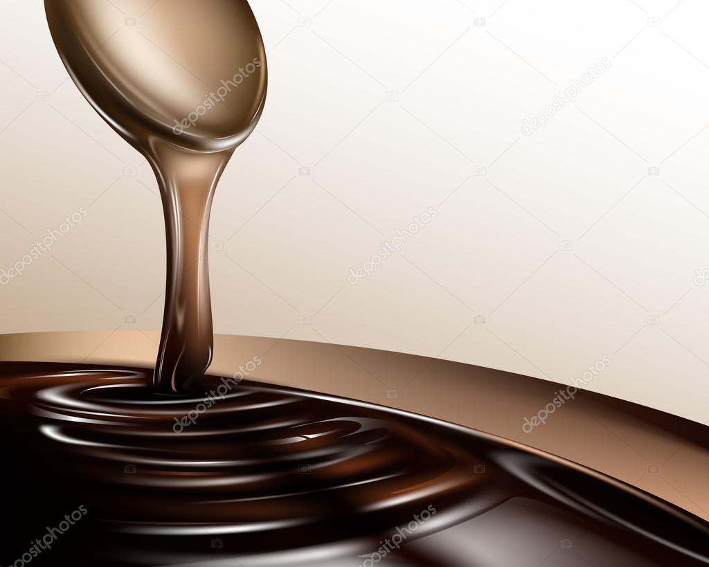 Liquid chocolate dripping from a spoon