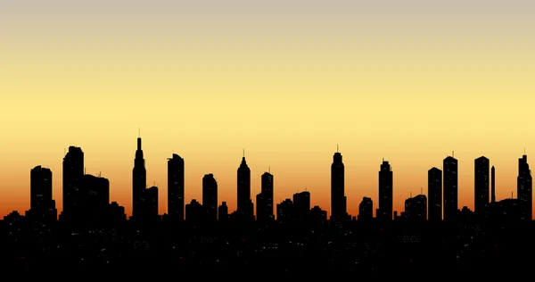 Skyline Légifelvételek a felhőkarcolók naplemente — Stock Vector