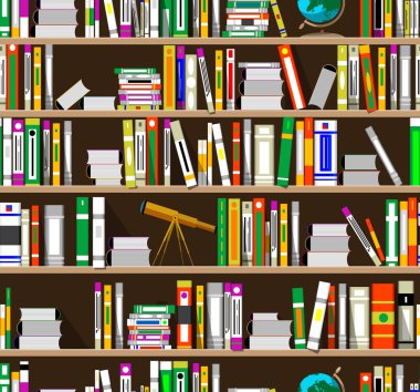 Kütüphanede karikatür kitap rafı