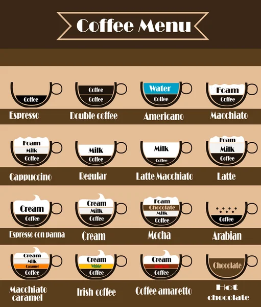 Menu set icona vettoriale caffè . — Vettoriale Stock