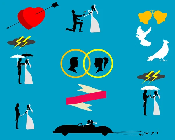 Couples de mariage en silhouette — Image vectorielle