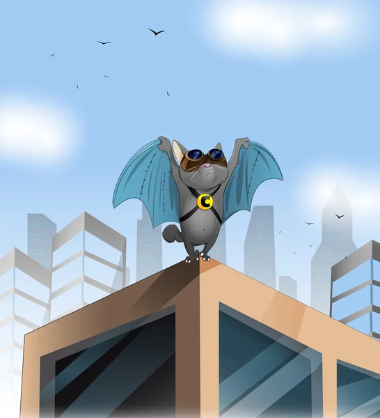 Gato dos desenhos animados no telhado — Vetor de Stock