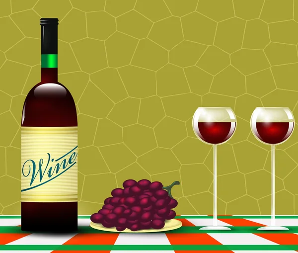 Vino y racimo de uvas — Vector de stock