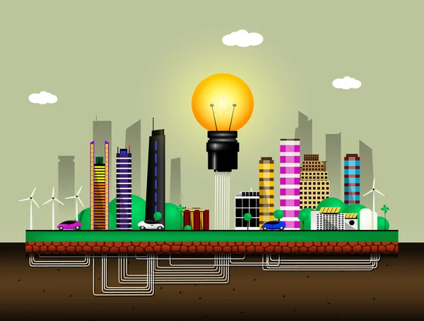 Illustration colorée abstraite avec une ville écologique — Image vectorielle