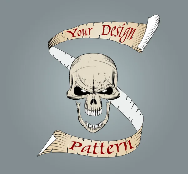 Színes teljes emberi koponyát egy szalag banner. — Stock Vector