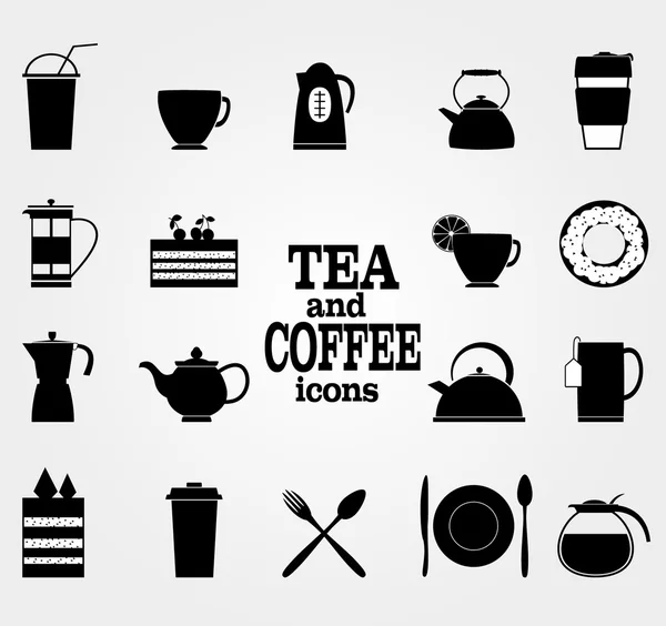 Conjunto vectorial de iconos de café y té negro . — Archivo Imágenes Vectoriales