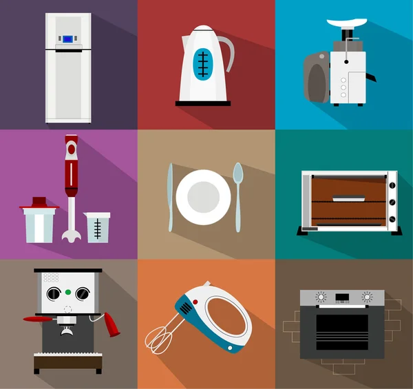 Conjunto de electrodomésticos de cocina iconos planos — Vector de stock