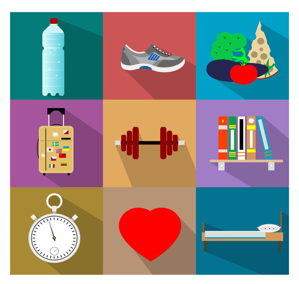 Set of flat healty life style concept icons