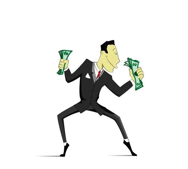 Successful Businessman dancing with money — Stock Vector