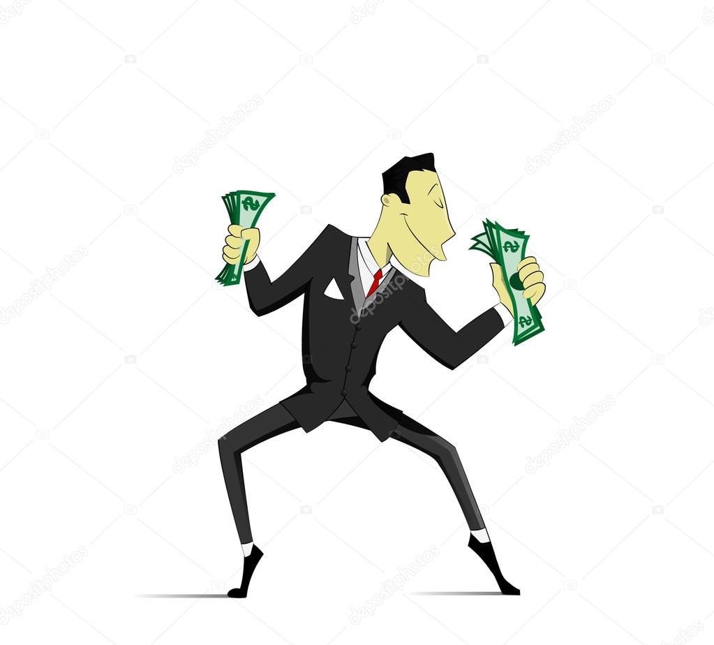 Successful Businessman dancing with money