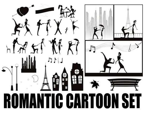 Silhouette auf verliebten Cartoons — Stockvektor